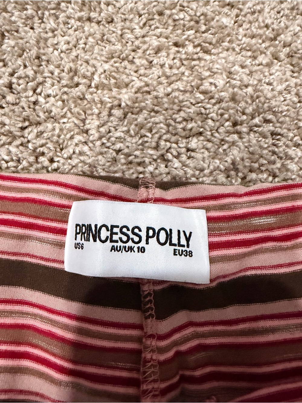 Princess Polly Pink, Brown & Red Striped Skirt